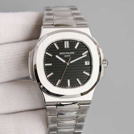 Patek Philippe Nautilus Black Dial Watch - Stainless Steel Luxury Timepiece